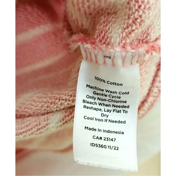 T by Talbots Pink Cream Striped Kangaroo Pocket Sweatshirt Large - Picture 6 of 8